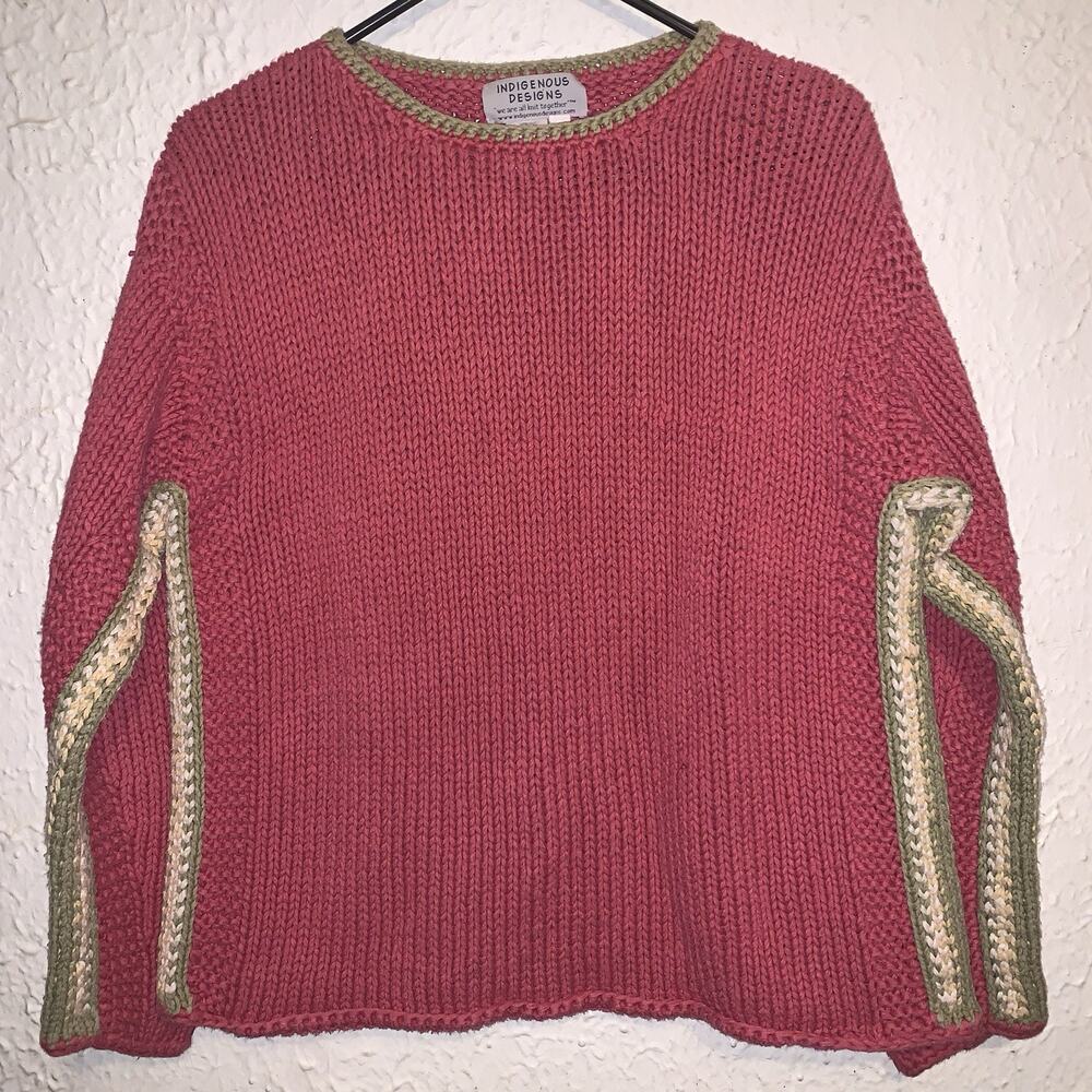 Vintage Indigenous Designs Women's Pink Hand Knit Sweater Large